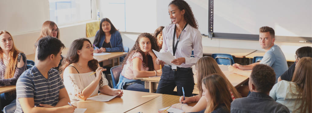 master of education degree teacher with students