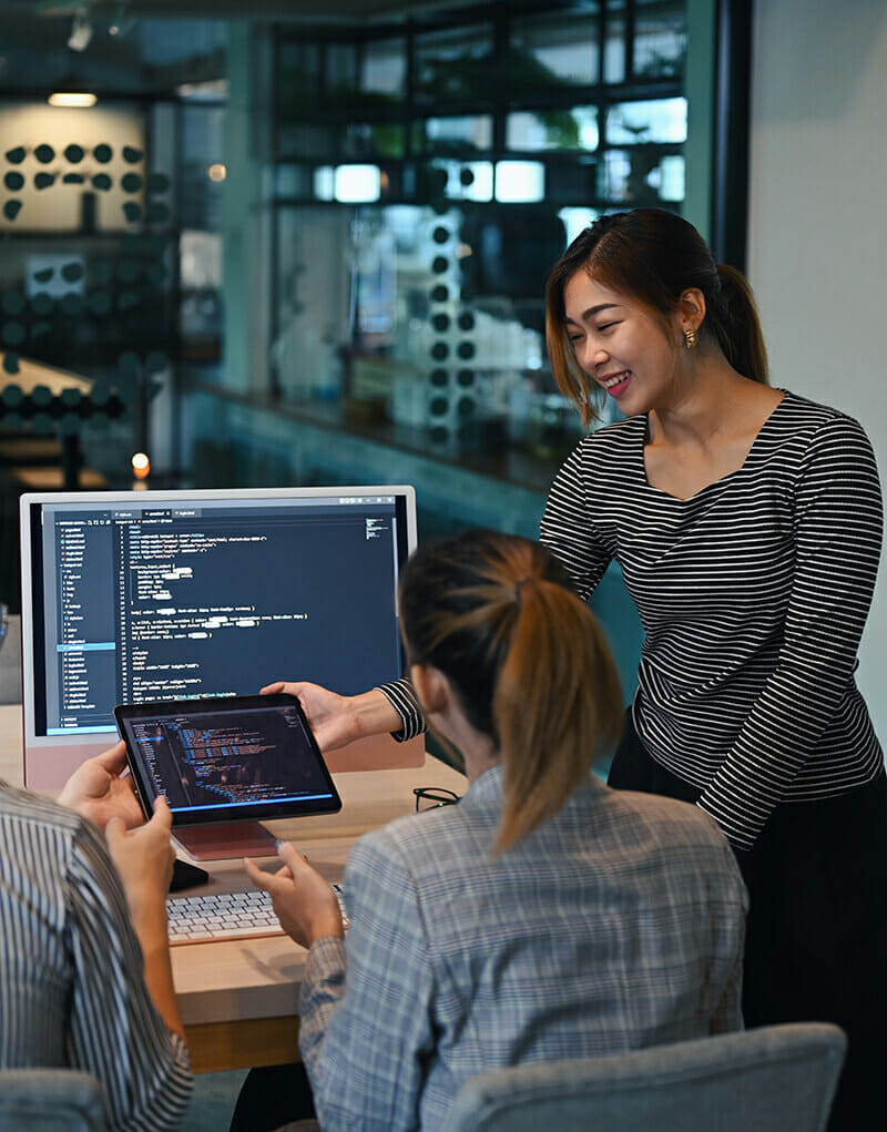 IT professionals working in office with supervisor.