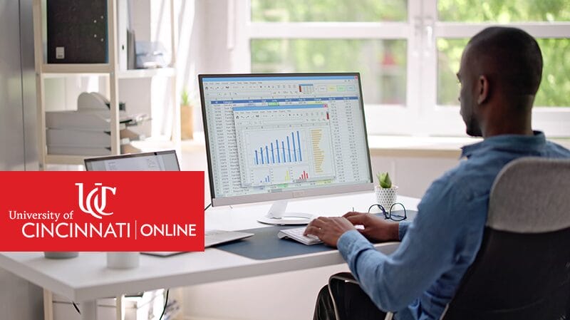 Business analytics professional working on computer