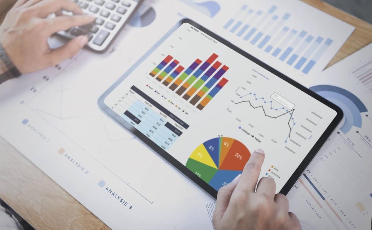 Data analytics software showing various insights