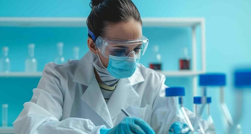 Laboratory scientist reviewing samples in a laboratory